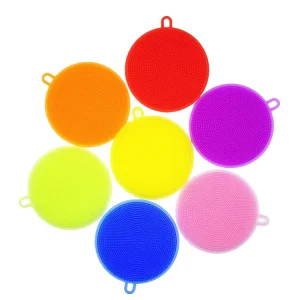 Food Grade Silicone Round Roll Dish Scrubber Kitchen Tool Cleaning Sponge for Dishwashing Scouring Brush Sponges and Scouring Pads