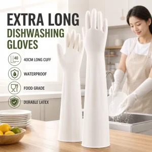 Food Grade Waterproof Durable 16Inch 40cm Long Cuff 20pcs With Lid Kitchen Dishwashing Disposable White Nitrile Gloves