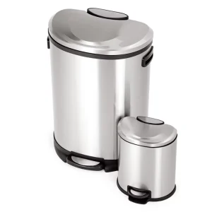 Foot Pedal Garbage Bin Stainless Steel Waste Bin Semi-round Kitchen Trash Bin