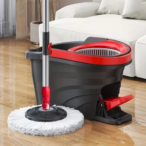 Foot Pedal Spin Mop Set Self-Wringing Mop with Bucket Adjustable Handle & Washable Microfiber Mop Heads for All Hard Floor Types