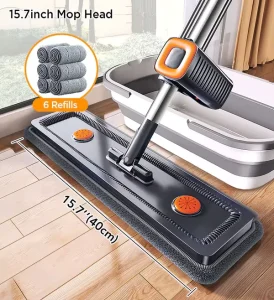 For Joybos Microfiber Mop Floor Cleaning System Flat Mop Collapsible Bucket with Wheels 6 Reusable Steel Pole Washable Mop Pads