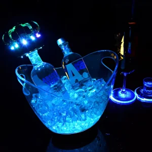 For Liquor Bottle Service with Led Light 4 Litre 1 Gallon with Handles Transparent Acrylic Clear Led Plastic Ice Buckets