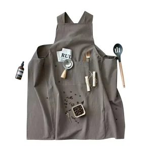 Foreign Trade Export Solid Color Wide Strap Cotton Linen Sleeveless Apron Logo Text Anti Pollution Overalls Modern Minimalist