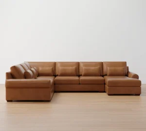 Four-Piece Modular Leather Sectional Sofa Set with Roll Arms and Deep Seats