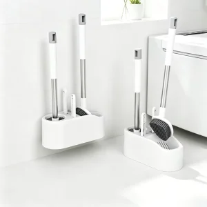Four Piece Plastic Wall Mounted Toilet Brush Set for Corner Cleaning