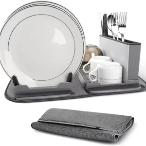 Four in one Plastic Non Folding Modern Dish Draining Rack Kitchen Storage Rack Cutlery Organizer Absorbent Mat Multifunctional