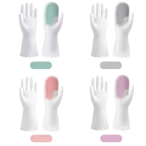 Free Size Long Sleeve Household Gloves with Cleaning Brush Dish Washing Gloves