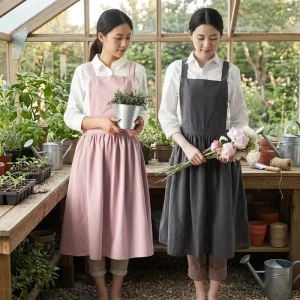 French Linen Cotton Blend Sleeveless Disposable Vintage Florist Painting Gardening Pleated Kitchen Apron