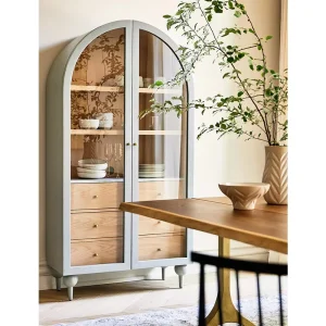 French Retro Home Furniture Storage Cabinet Solid Wood Frame and Glass Arch Side Cabinet for Living Room