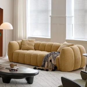French Three-Seat Sectional Sofa with Sponge Filling, Frameless Design, Straight Arms