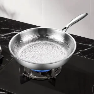 Full-Clad Thickened Non-Stick Food-Grade Titanium 3-Ply Frying Pan Hammered Finish
