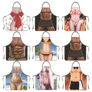 Funny Apron Digital Printed Muscle Man Sexy Women Home Cleaning Party Personality Creative Pattern Antifouling Cooking