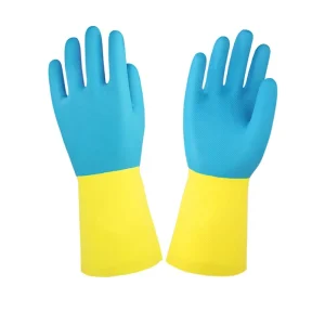 GN2001 Neoprene Household Cleaning Hand Gloves Bi color Anti slip Flock Lined Chemical Oil Resistant Safety Rubber Glove