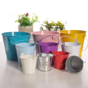 Galvanized Metal Buckets with Handle Round Flower Pot Plant Basket for Small Plant and Candy Snack and Home Party Decoration