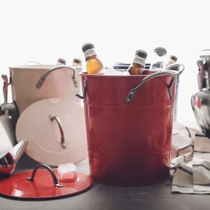 Galvanized Metal Ice Bucket with Lid Vintage Industrial Style Champagne Wine Beer Beverage Bucket