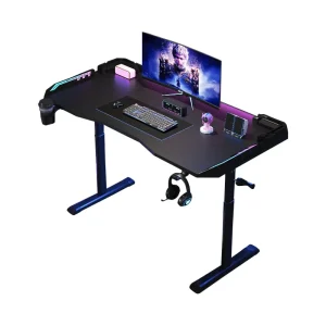 Gaming Computer Table with Height Adjustment, Ambient Lighting, Wood and Metal Frame