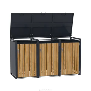 Garbage Can Box for 3 Bin 120L 240L Dustbin Storage Shed Triple Wheelie Bin Storage Metal Trash Bin Storage Shed with Hinged Lid