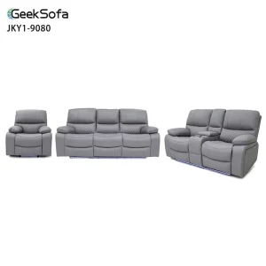 Geeksofa Furniture Modern Leather Power Electric Motion Recliner Sofa Set 3 2 1 with Console & Drop Down Table for Living Room