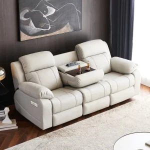 Genuine Leather 3-Seat Electric Reclining Modular Sofa with USB Ports