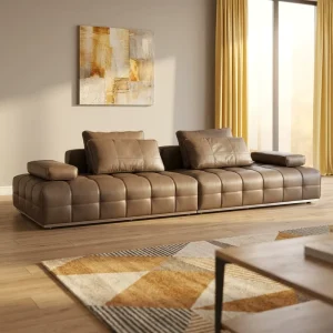 Genuine Leather Black Industrial-Style Living Room Sofa