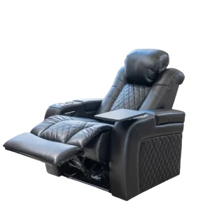 Genuine Leather Electric Home Theater Recliner Chair with LED Light Wood Frame