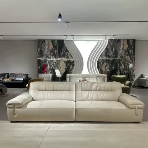 Genuine Leather Sofa with Minimalist Design and Solid Wood Frame for Apartment or Hotel