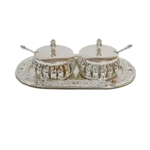 German Silver Dry Fruit Bowls 2-Piece Set with Sugar Pot, Sugar Bowl, and Milk Cup