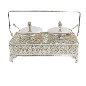 German Silver-Plated Square Ceramic Canister and Bowls for Coffee, Tea, Spices, and Candy