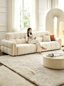 Germany PUNDA Cream Style Wood Chenille Top Layer Cowhide Latex Filled Three Seat Sofa Can Lie Living Room New Medium Small