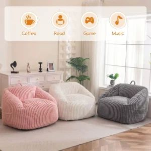 Giant Pink Velvet Bean Bag Chair Sofa with Sponge Filling for Children and Adults