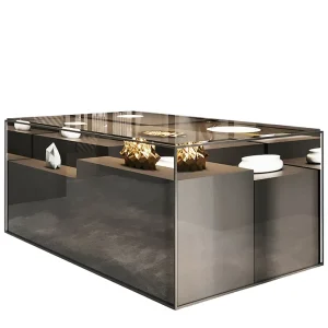 Glass Jewelry Display Cabinet with Solid Wood Island Cabinet