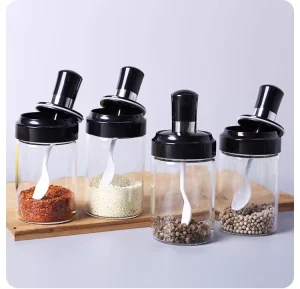 Glass Spice Jar with Integrated Spoon and Lid