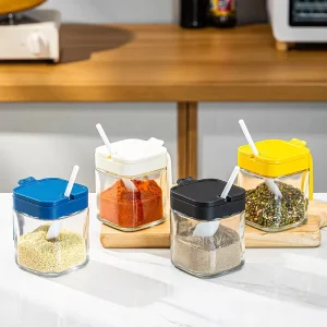 Glass Spice Storage Container with Spoon and Moistureproof Salt Shaker