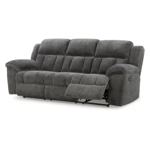 Gray Fabric Manual Recliner Sectional Sofa Set with Extendable Footrest Cup Holder Console Metal Frame