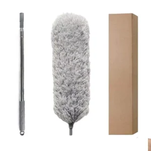 Gray Microfiber Duster with Telescopic Handle Bendable Head for Ceiling Fans and High Surfaces Lightweight and Dust-Attracting