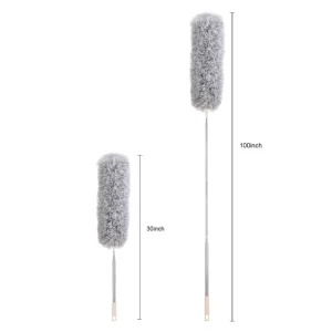 Gray Microfiber Ellipse Head Extendable Telescopic Handle Washable Reusable Retractable Cleaning Duster for Car Household