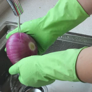 Green Flocklined Grain Latex Nitrile Disposable Rubber Dishing for Washing Household Gloves Kitchen