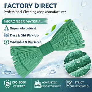 Green Microfiber Tube Mop Head Super Absorbent Dust Pick-Up Professional Manufacturer ISO Certified