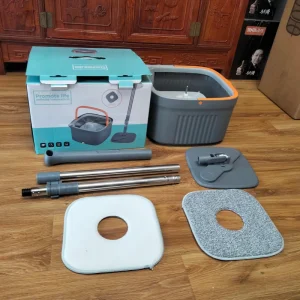 Grey 360-Degree Rotating Microfiber Flat Mop with Retractable Handle and Sewage Separation