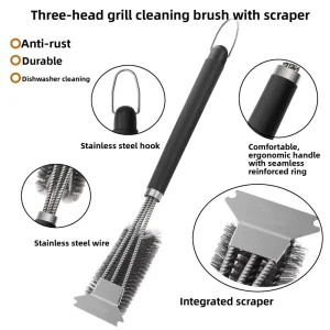 Grill Brush and Scraper Powerful Grill Cleaning Accessories Safe Wire Brush for Thorough Cleaning Triple Action