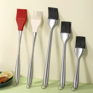 Grilling BBQ Baking Pastry and Oil Stainless Steel Brushes with Back up Silicone Brush Heads Butter Brush