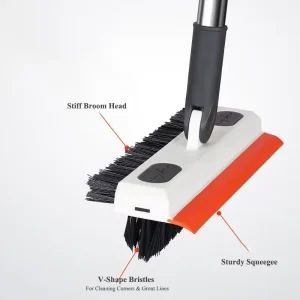 Grout Brush with Long Handle V Shaped Stiff Bristles Crevice Cleaning Brush 180 Rotation Grout Scrubber for Floors Baseboard