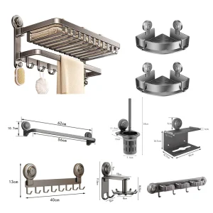 Gun Gray Modern Bathroom Accessories Set Wall Mounted Suction Cup Towel Rack Kitchen Corner Rack Shower Shelf Storage Shelves