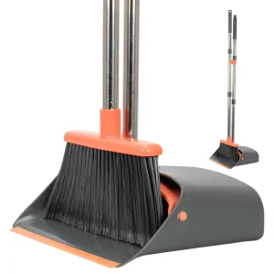 HOLAMOPA Commercial Cleaning Broom and Dustpan Set with Stainless Steel Handle for Hotel School Hospital Bulk Purchase