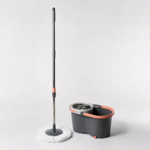 HOLAMOPA Premium Spin Mop and Bucket System with Stainless Steel Handle and Microfiber Head for Efficient Floor Cleaning