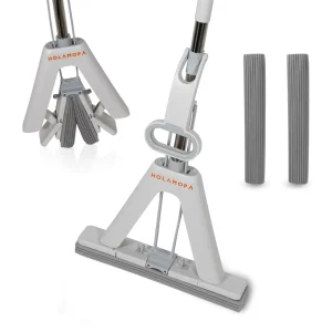 HOLAMOPA Versatile Sponge Squeeze Mop with PVA Sponge Perfect for All Types of Floor Cleaning with Quick Wringing System
