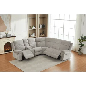 HOMERS Power Electric Corner Sectional Recliner Couch Tech Fabric Extendable Reclining with Console Cup Holder for Living Room