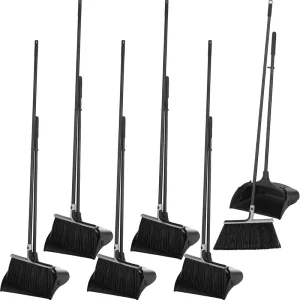 HQ0806 Broom with Dustpan Combo Set with 54 Inch Long Handle Commercial Lobby for Floor Cleaning Office Cleaning