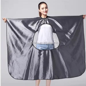 Hair Cutting Customized Beauty Waterproof Polyester Barber Hairdressing Salon Cape Aprons With Window
