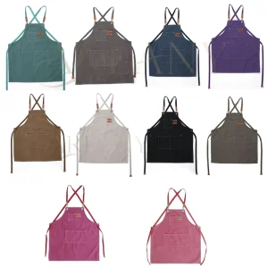 Hairdresser Aprons with Large Pockets Canvas Chef Cotton Apron Cross Back Apron Hair Dressing Tool